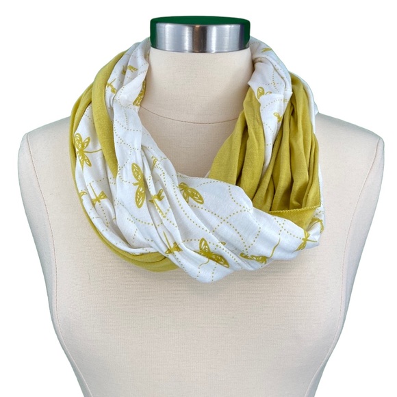 Mustard Yellow Butterfly Print Infinity Scarf